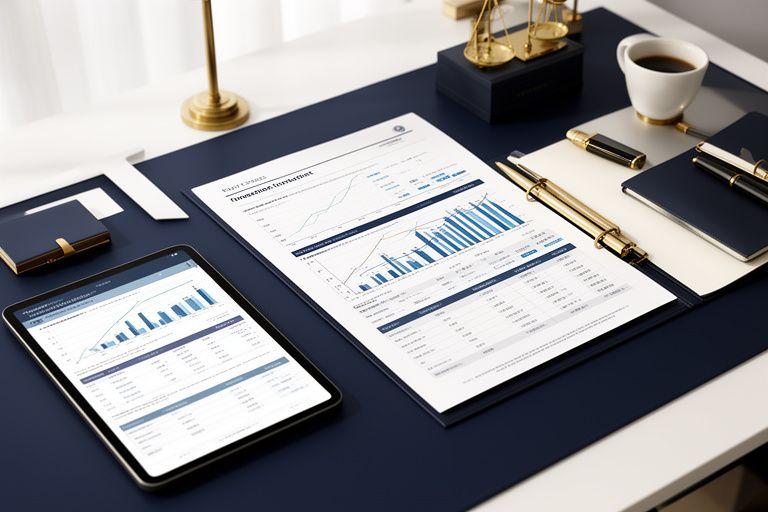 Ambiente professionale con piano finanziario personalizzato, tablet e grafici di investimento su sfondo elegante